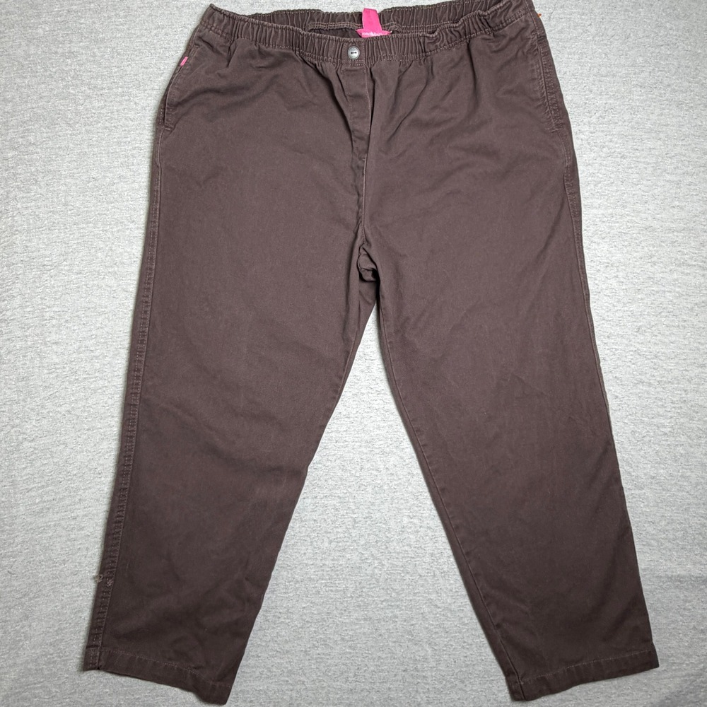 Woman Within Womens Pants 24W Brown Elastic Waist Cotton Relaxed Casual Trousers
